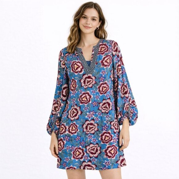 CAbi Dresses & Skirts - CABI Primrose Floral Tunic Dress Separate Blue Slip Size Small